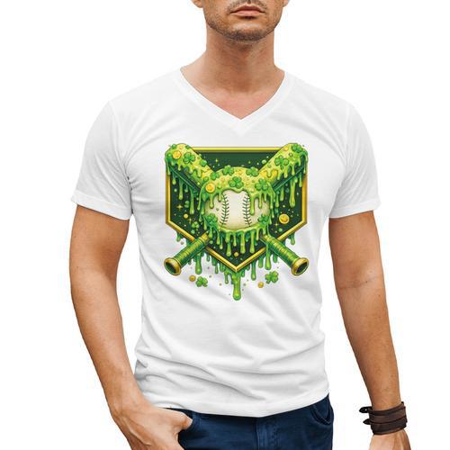 St Patrick's Day Baseball Boys Ice Cream Drip Youth Kids Premium Tri-Blend Men's V-Neck T-Shirt - Sportilla