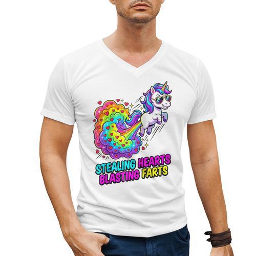 Unicorn Fart Valentine Stealing Hearts Blasting Farts Raglan Baseball Tee Men's V-Neck T-Shirt - Sportilla