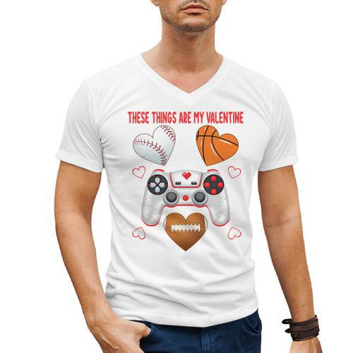 Valentines Day Boys Men Hearts Gaming Football Baseball Love Premium Tri-Blend Men's V-Neck T-Shirt - Sportilla