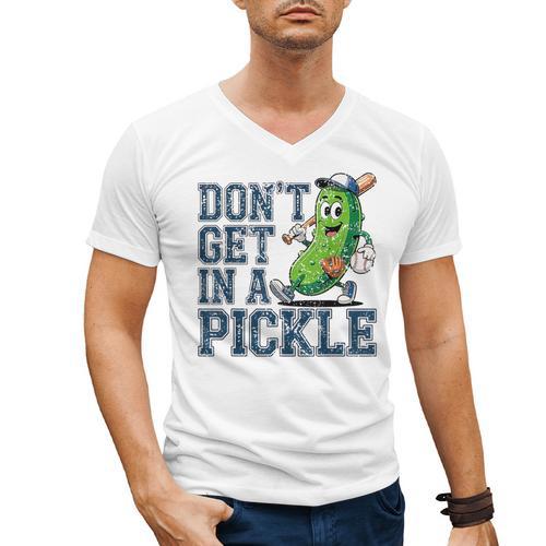 Youth Baseball Catcher Humor Don’t Get In A Pickle Men's V-Neck T-Shirt - Sportilla