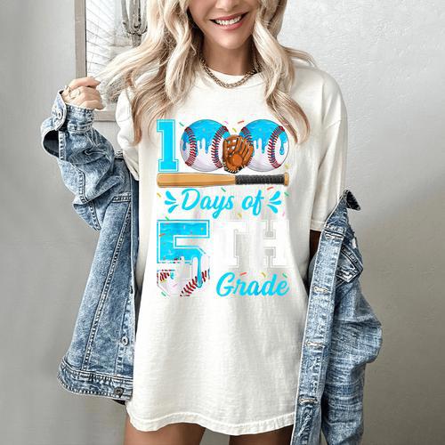 100 Days Of 5th Grade Baseball 100th Day Of School Boys Kids Women's Comfort Colors T-Shirt - Sportilla