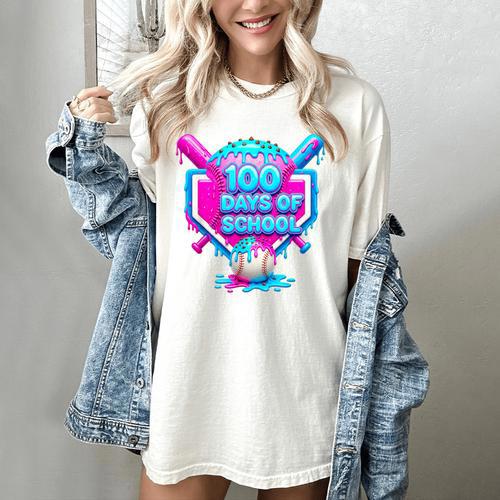 100 Days Of School Baseball Drip 100 Days For Boys And Kids Women's Comfort Colors T-Shirt - Sportilla