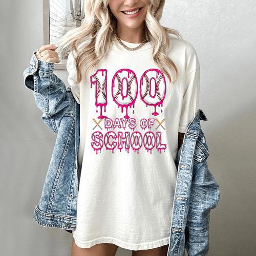 100 Days Of School Baseball Ice Cream Drip 100th Day Boys Women's Comfort Colors T-Shirt - Sportilla
