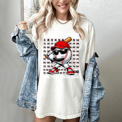 100 Days Of School Retro Baseball Sport For Boys Teachers Women's Comfort Colors T-Shirt - Sportilla