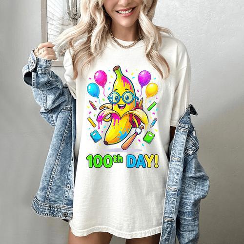 100th Day Of School Banana Baseball Drip For Kids Youth Girl Women's Comfort Colors T-Shirt - Sportilla