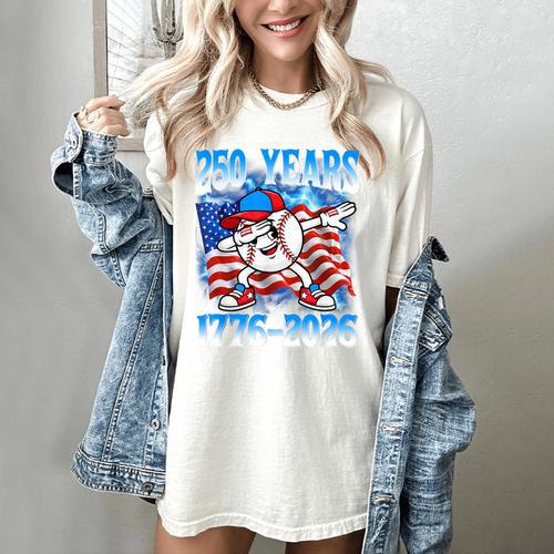 250 Years 1776 2026 250th Baseball American Flag 4th Of July Women's Comfort Colors T-Shirt - Sportilla