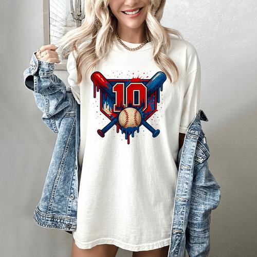 Baseball 10 Year Old Splash Drip 10th Birthday Boy Number 10 Women's Comfort Colors T-Shirt - Sportilla