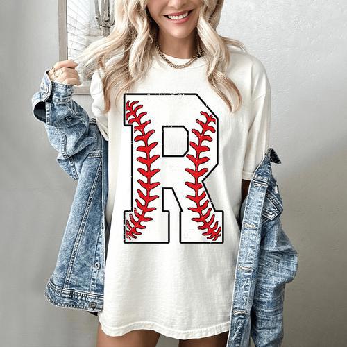 Baseball Alphabet Monogram Initial Letter R Women's Comfort Colors T-Shirt - Sportilla