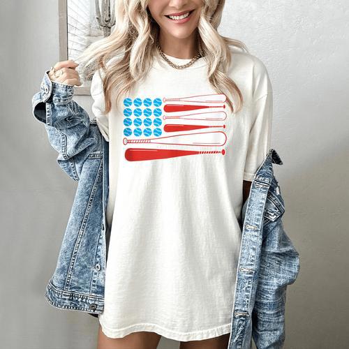 Baseball American Flag Patriotic USA Pride Women's Comfort Colors T-Shirt - Sportilla