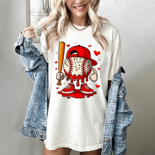 Baseball Drip Ice Cream Apparel Boys Kids Valentines Day Women's Comfort Colors T-Shirt - Sportilla