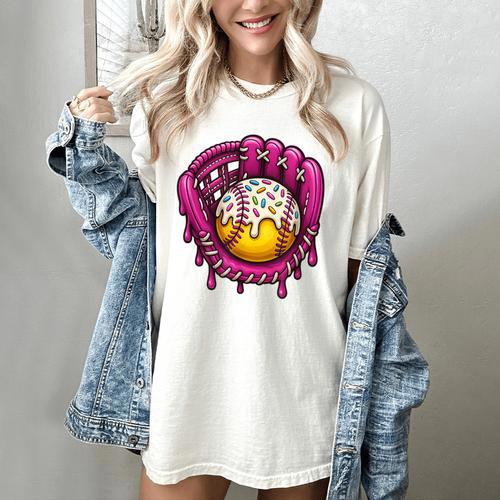 Baseball Drip Pink Glove Respect The Drip Youth Boys Girls Women's Comfort Colors T-Shirt - Sportilla