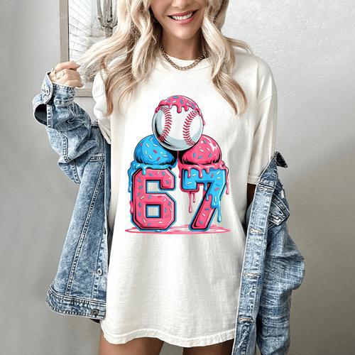 Baseball Ice Cream Drip Six Seven Gen Alpha Meme 67 Women's Comfort Colors T-Shirt - Sportilla