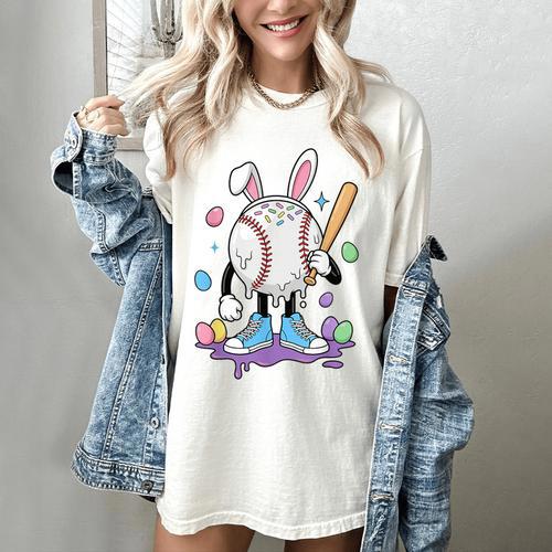 Baseball Ice Cream Drip Youth Boys Cute Easter Sports Women's Comfort Colors T-Shirt - Sportilla