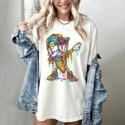Baseball Ice Cream Dripping Dabbing Baseball Drip Women's Comfort Colors T-Shirt - Sportilla