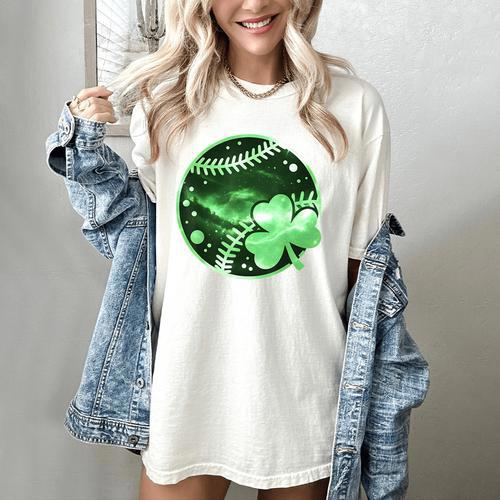 Baseball Irish Shamrock Lucky Clover St Patricks Day Boys Women's Comfort Colors T-Shirt - Sportilla