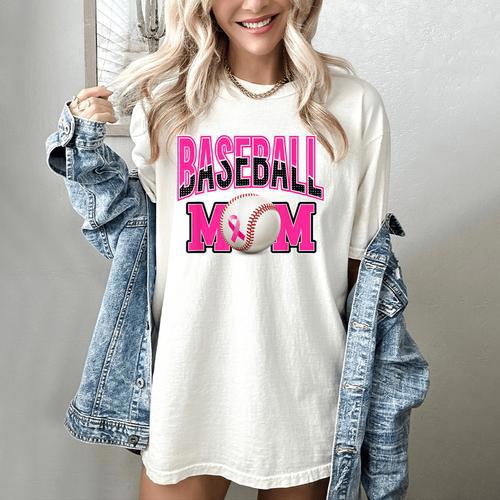 BASEBALL MOM BREAST CANCER RIBBON PINK SPORTS MOM Women's Comfort Colors T-Shirt - Sportilla