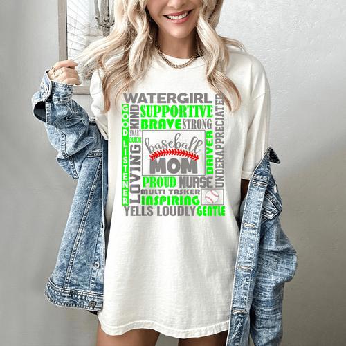 Baseball Mom Traits For Great Mothers Grey And Green Women's Comfort Colors T-Shirt - Sportilla