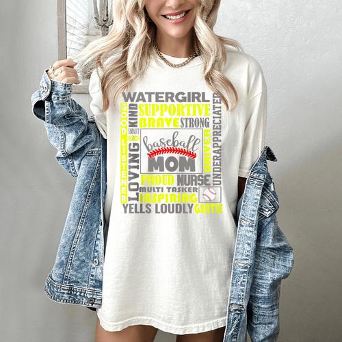 Baseball Mom Traits For Great Mothers Grey And Yellow Women's Comfort Colors T-Shirt - Sportilla