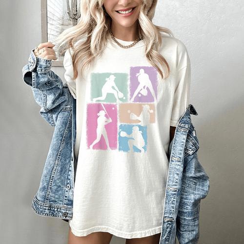 Baseball Player Collage Women Kids Coach Youth Girl Women's Comfort Colors T-Shirt - Sportilla