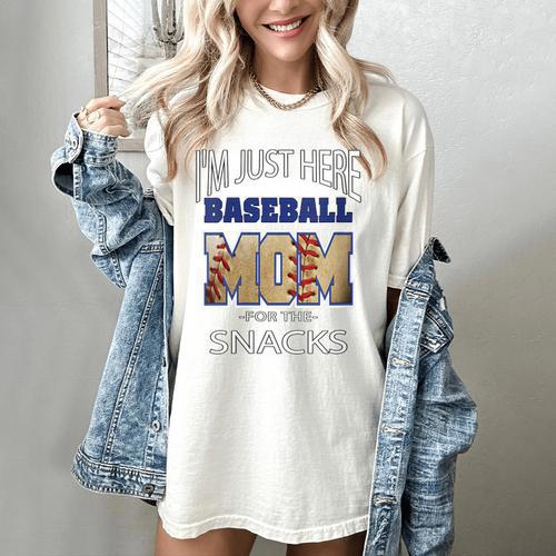 Baseball Sport I’m Just Here For The Snacks Baseball Mom Women's Comfort Colors T-Shirt - Sportilla