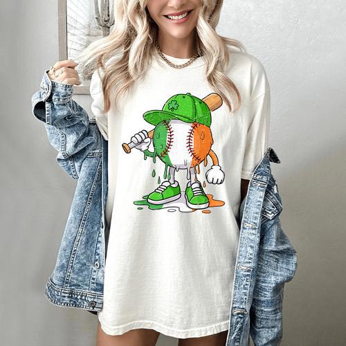 Boys St Patricks Day Irish Flag Kids Baseball Ice Cream Drip Women's Comfort Colors T-Shirt - Sportilla