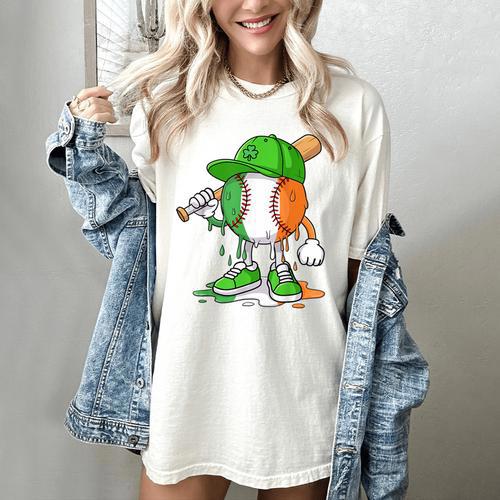 Boys St Patricks Day Kids Baseball Player Ice Cream Drip Women's Comfort Colors T-Shirt - Sportilla