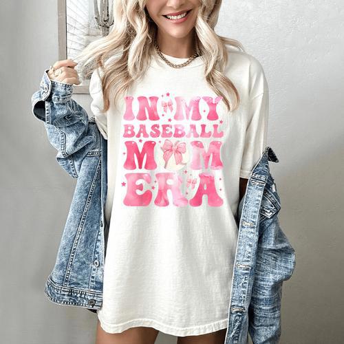 Coquette Bow In My Baseball Mom Era Baseball Mama Mother Day Women's Comfort Colors T-Shirt - Sportilla