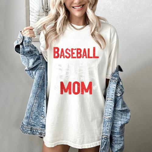 My Favorite Baseball Player Calls Me Mom Baseball Moms Women's Comfort Colors T-Shirt - Sportilla