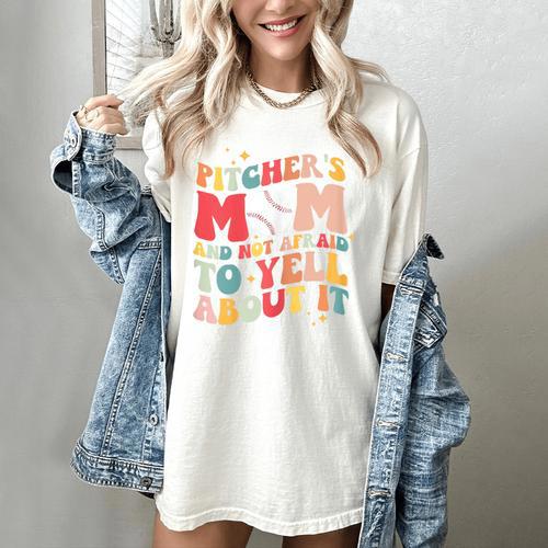 Groovy Ptchers Baseball Mom And Not Afraid To Yell About It Women's Comfort Colors T-Shirt - Sportilla