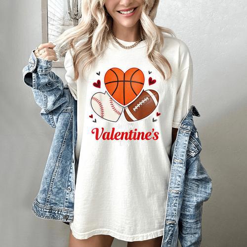 Happy Valentine’s Basketball Football Valentine Baseball Women's Comfort Colors T-Shirt - Sportilla
