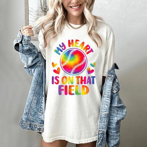 My Heart Is On That Field Cute Baseball Mom Women Women's Comfort Colors T-Shirt - Sportilla