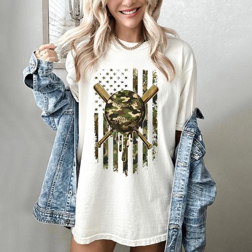 Ice Cream Baseball Drip For Boys Camo USA Flag Camouflage Women's Comfort Colors T-Shirt - Sportilla