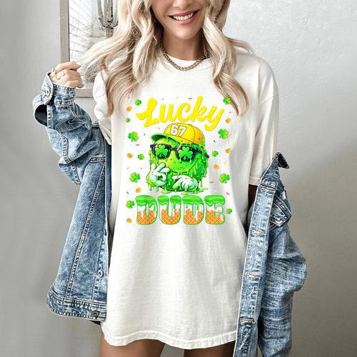 Lucky Dude Drip Baseball Shamrock St Patrick Men Boy Youth Women's Comfort Colors T-Shirt - Sportilla