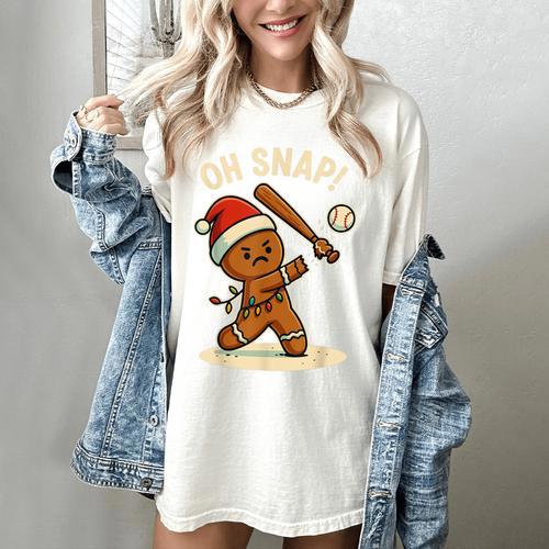 Oh Snap Gingerbreadman Baseball Christmas Men Boys Toddlers Women's Comfort Colors T-Shirt - Sportilla