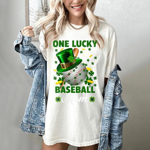 One Lucky Baseball Mom St Patricks Day One Lucky Mom Women Women's Comfort Colors T-Shirt - Sportilla
