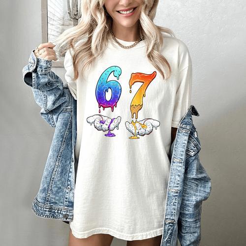Six Seven Ice Cream Drip Cool Meme 67 Number Baseball Women's Comfort Colors T-Shirt - Sportilla