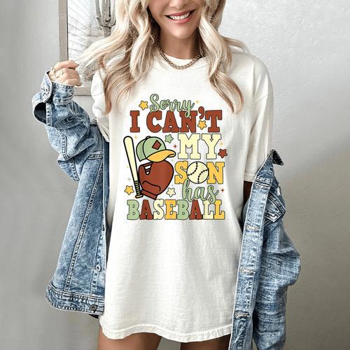 Sorry I Can't My Son Has Baseball Mother’s Day Baseball Mom Women's Comfort Colors T-Shirt - Sportilla