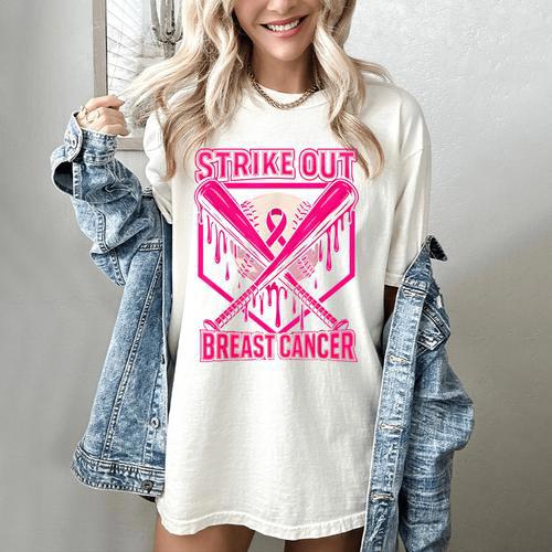 Strike Out Breast Cancer Baseball Ice Cream Drip Women's Comfort Colors T-Shirt - Sportilla