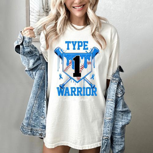 T1D Warrior Baseball Drip Diabetes Awareness Blue Ribbon Women's Comfort Colors T-Shirt - Sportilla