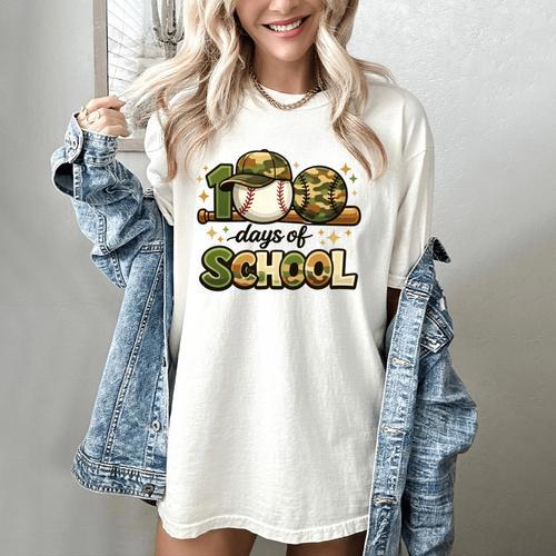 100 Days Of School Baseball Camo School Teacher Boy Women's Comfort Colors T-Shirt - Sportilla