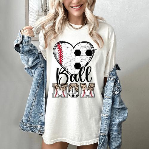 Ball Mom Heart Soccer Baseball Mom Women's Comfort Colors T-Shirt - Sportilla