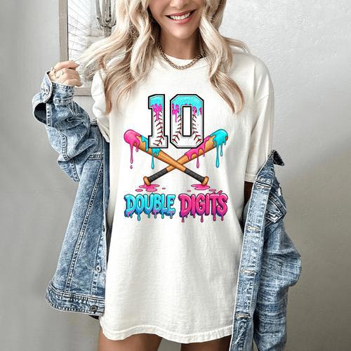 Baseball 10 Year Old Ice Cream Drip 10th Bday Double Digits Women's Comfort Colors T-Shirt - Sportilla
