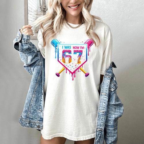 Baseball Drip I Was 6 Now I'm 7 67 Meme 7th Birthday Women's Comfort Colors T-Shirt - Sportilla