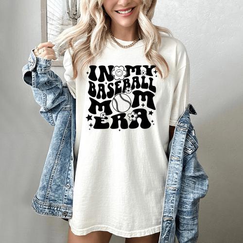 In My Baseball Mom Era Retro Groovy Sports Parent Women's Comfort Colors T-Shirt - Sportilla