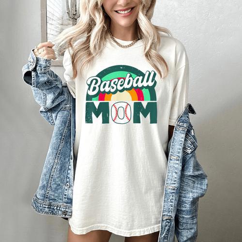 Baseball Mom Rainbow Game Day Women's Comfort Colors T-Shirt - Sportilla