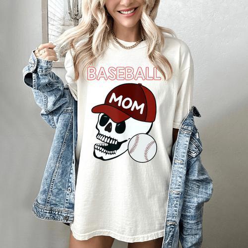 Baseball Mom Skull Sports Skeleton Women's Comfort Colors T-Shirt - Sportilla