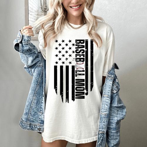 Baseball Mom USA Flag Baseball Mama Day Vibes Mama Women's Comfort Colors T-Shirt - Sportilla