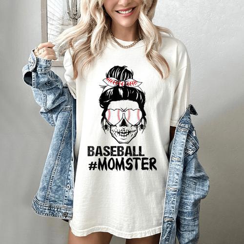 Baseball Momster Messy Bun Skull Mom For Women Halloween Women's Comfort Colors T-Shirt - Sportilla