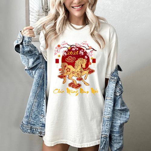 Chuc Mung NAM Moi 2026 Vietnamese Lunar New Year Of Horse Raglan Baseball Tee Women's Comfort Colors T-Shirt - Sportilla