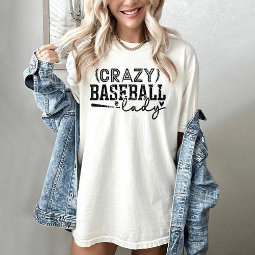 Crazy Baseball Lady Baseball Mom Sporty Humor Women's Comfort Colors T-Shirt - Sportilla